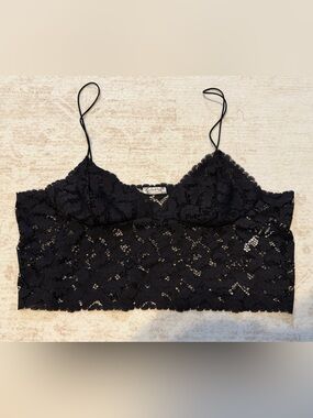 Free People Intimately Black Lace Bandeau Bralette Floral Scalloped Straps Large